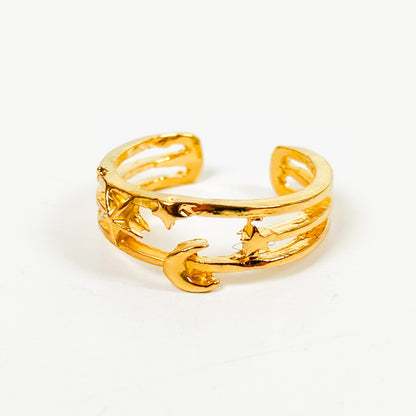 Retro Adjustable Sun & Moon Ring Gold