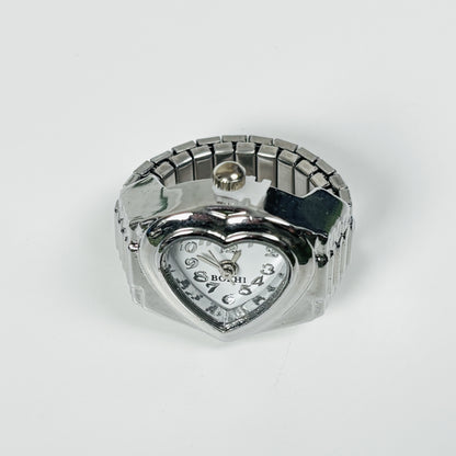 Vintage Heart Watch Ring Silver