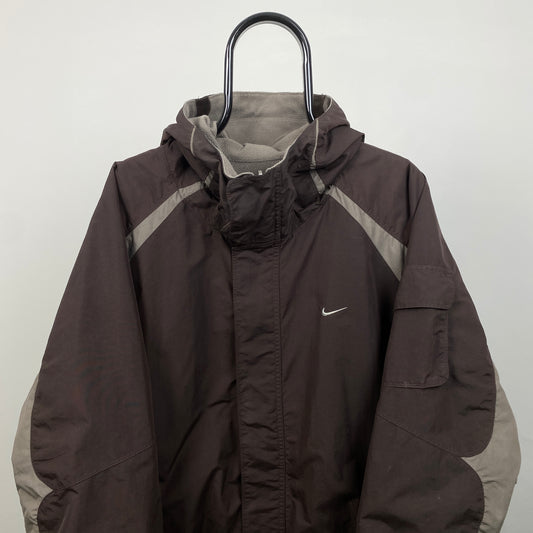 90s Nike Reversible Fleece Coat Jacket Brown XL