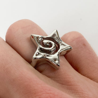 Retro Adjustable Star Ring Silver