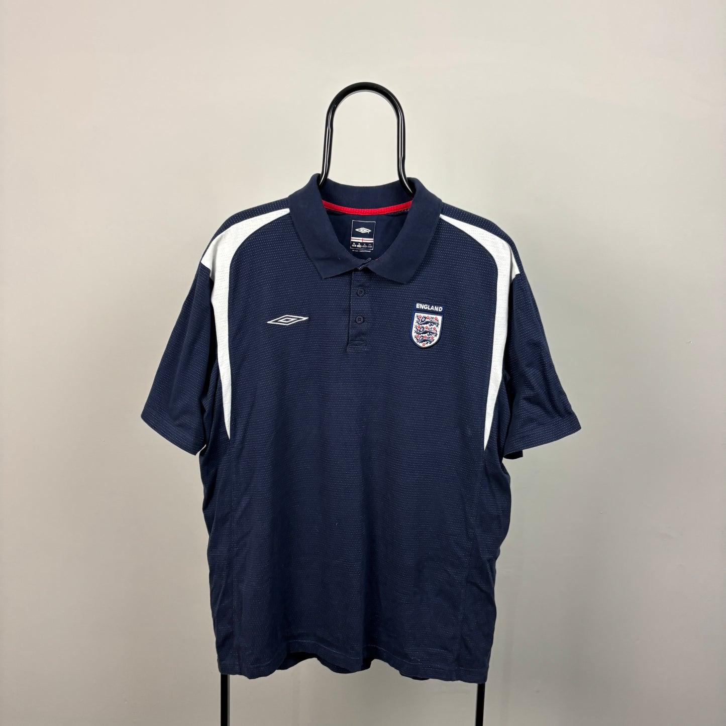 00s Umbro England Polo Shirt T-Shirt Blue XL