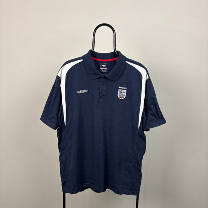 00s Umbro England Polo Shirt T-Shirt Blue XL