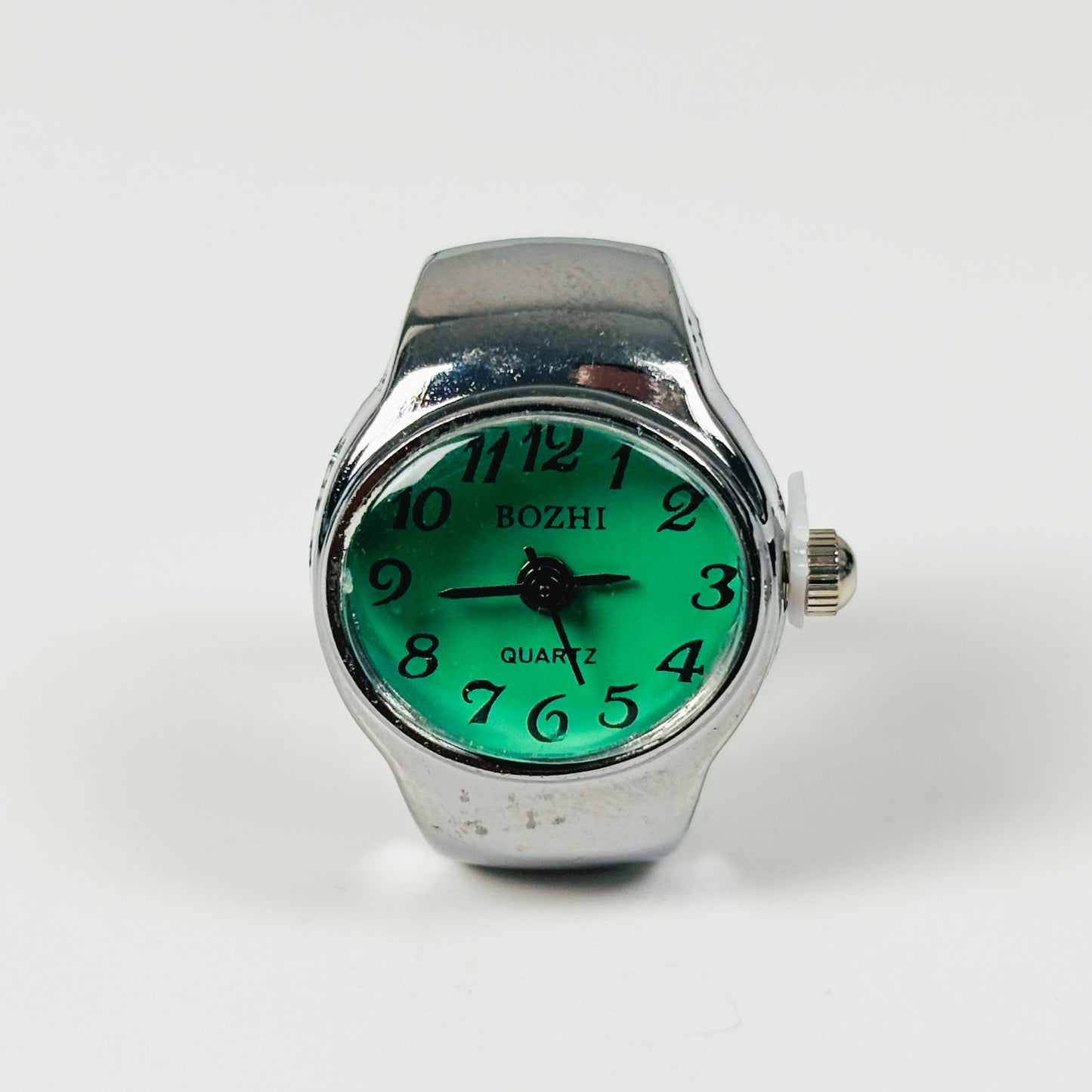 Vintage Watch Ring Oval Green Adjustable