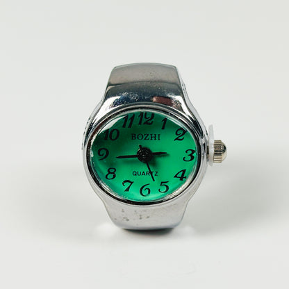 Vintage Watch Ring Oval Green Adjustable