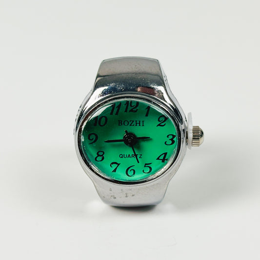 Vintage Watch Ring Oval Green Adjustable