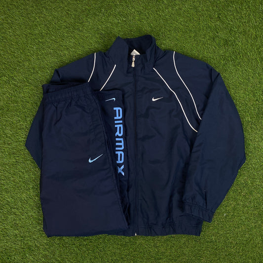 00s Nike Air Max Piping Windbreaker Jacket + Joggers Set Blue Small