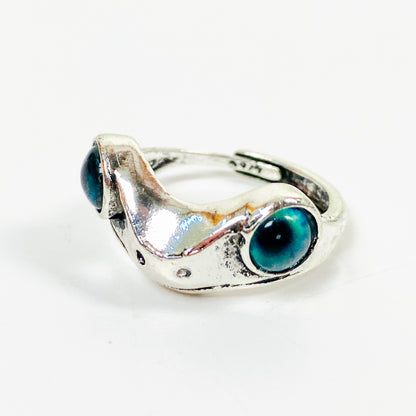 Retro Adjustable Frog Eye Ring Silver