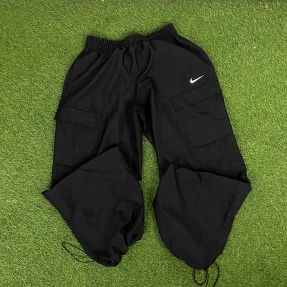 00s Nike Piping Windbreaker Tracksuit Set Jacket + Joggers Black XL