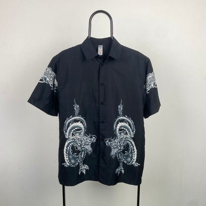 Retro Button Up Dragon Shirt T-Shirt Black Small