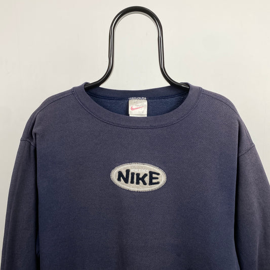 90s Nike Badge Sweatshirt Blue Large