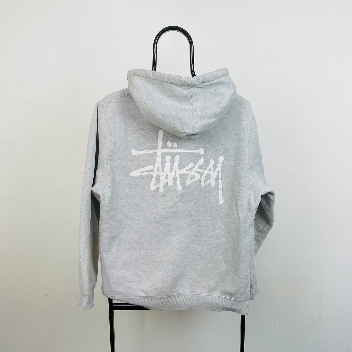 Retro 00s Thrashed Stussy Hoodie Grey Small