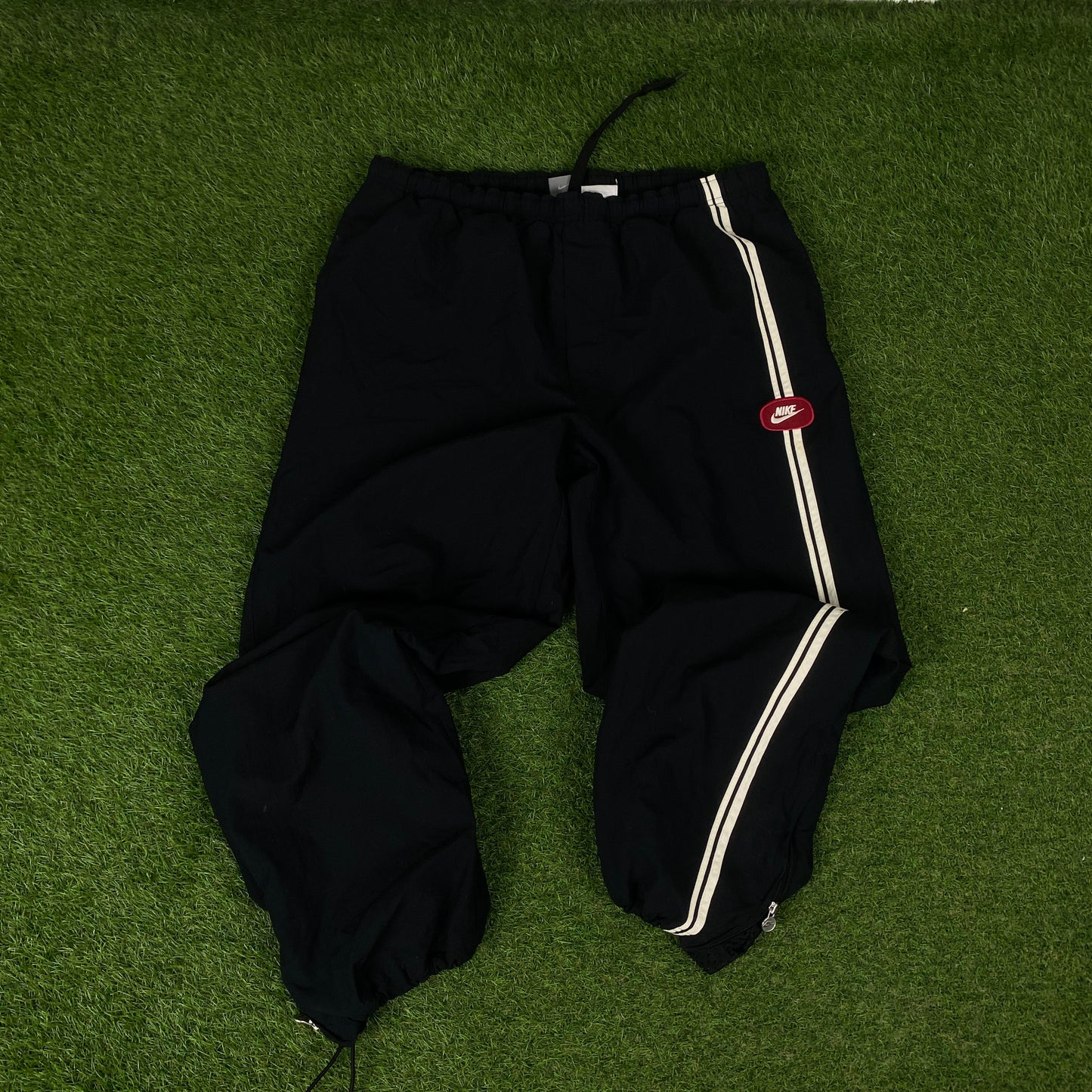 00s Nike Piping Windbreaker Tracksuit Set Jacket + Joggers Black XL