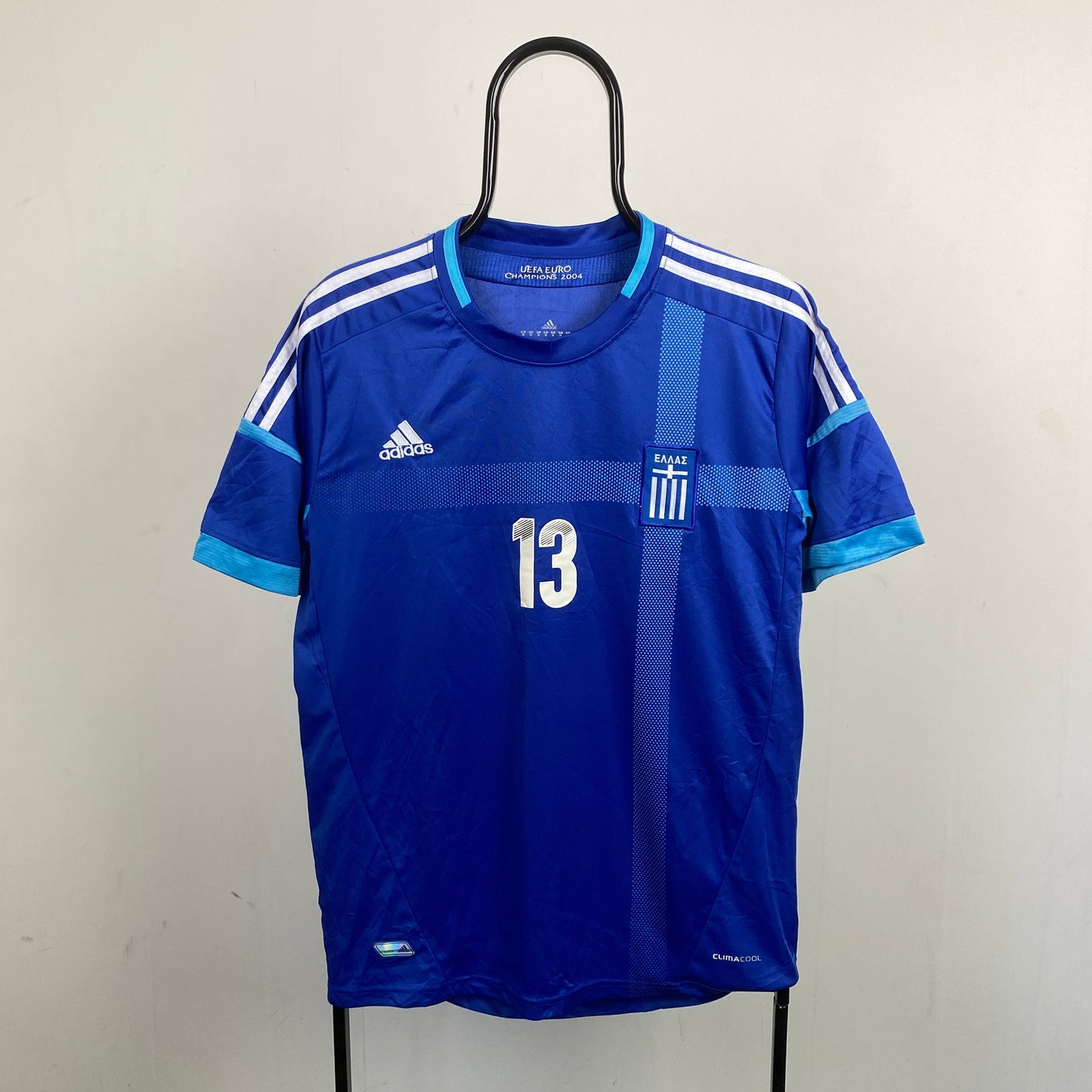 00s Adidas Greece Football Shirt T-Shirt Blue Medium