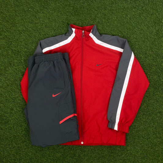 00s Nike Piping Tracksuit Jacket + Joggers Set Red XS