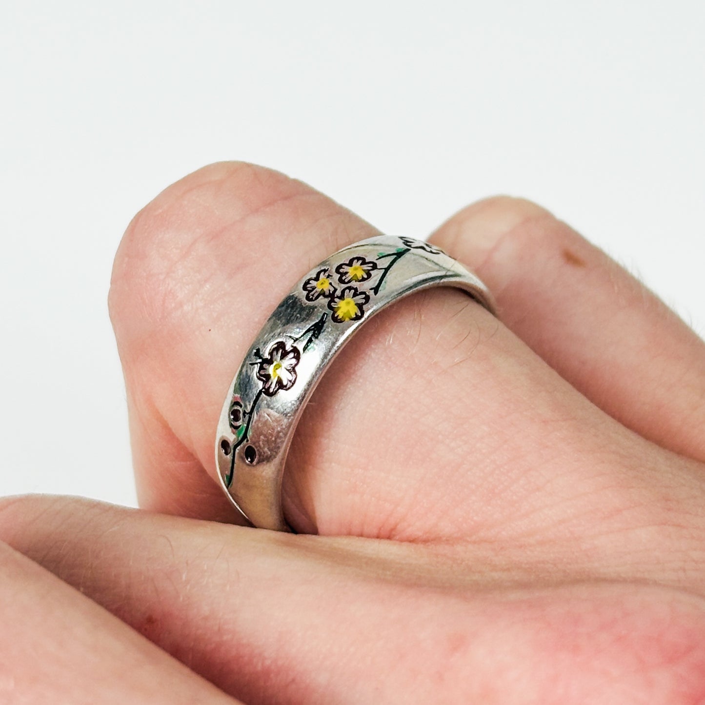 Daisy Flower Band Ring Adjustable Silver