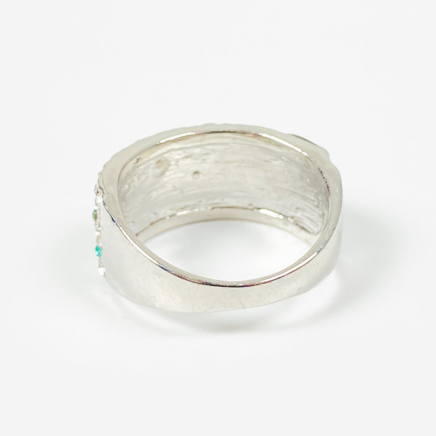 Retro Gemstone Tree Ring Silver Emerald