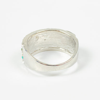 Retro Gemstone Tree Ring Silver Emerald