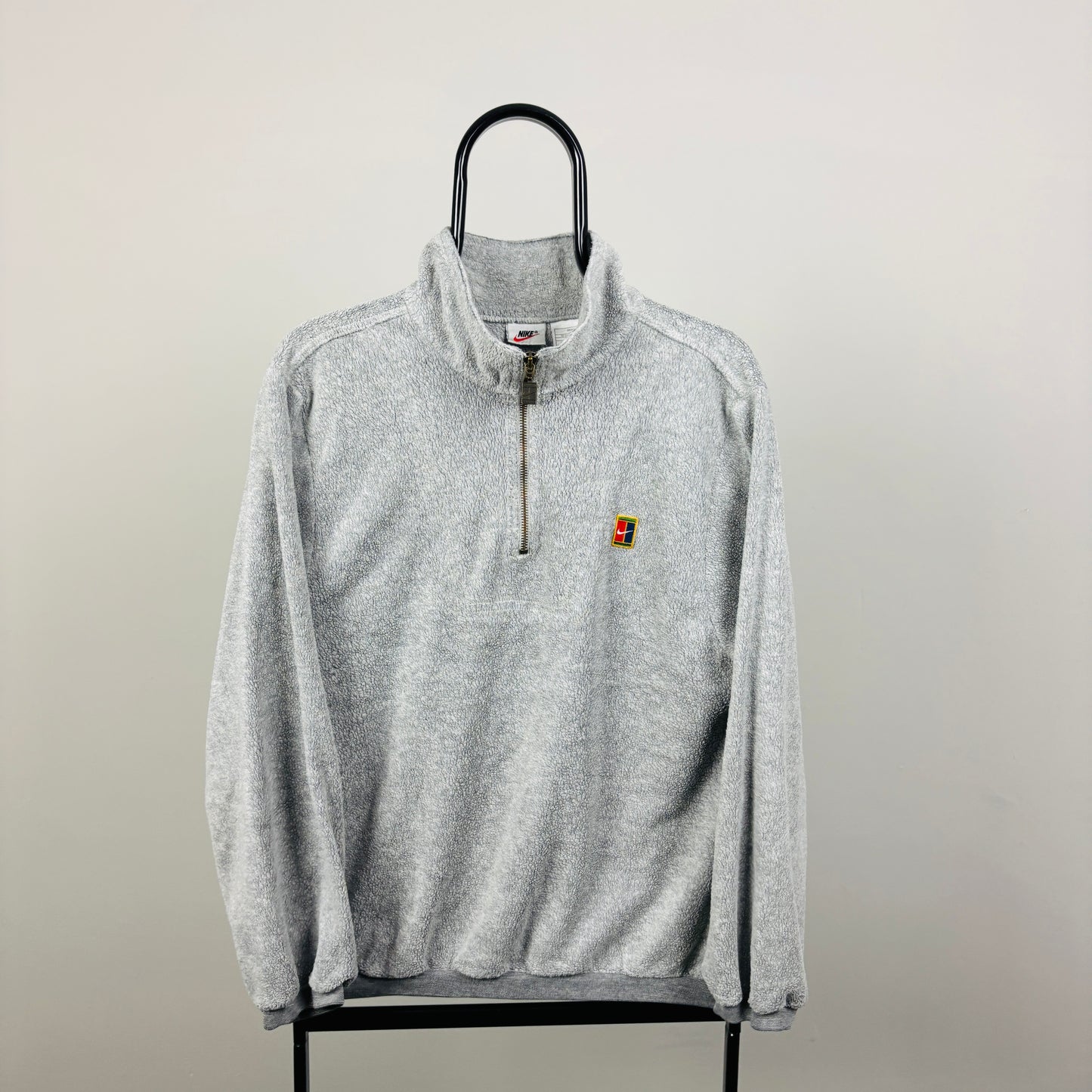 90s Nike Court Towelling 1/4 Zip Sweatshirt Grey Large
