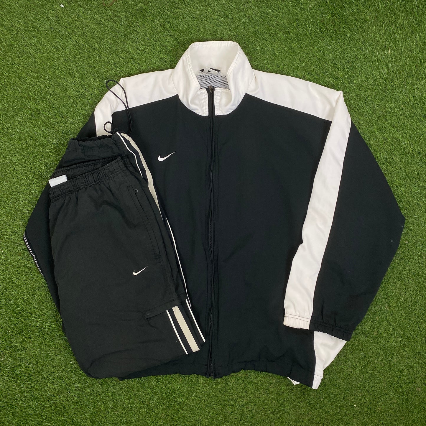 90s Nike Windbreaker Tracksuit Set Jacket + Joggers Black XL