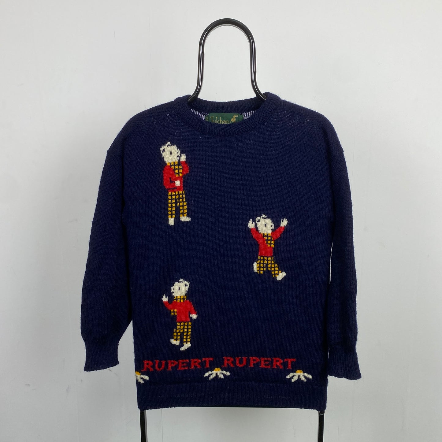 Retro Tulchan Rupert Wool Knit Sweatshirt Blue Small