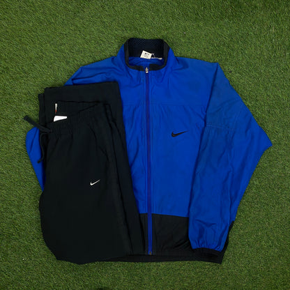 00s Nike Piping Windbreaker Jacket + Joggers Set Blue Small