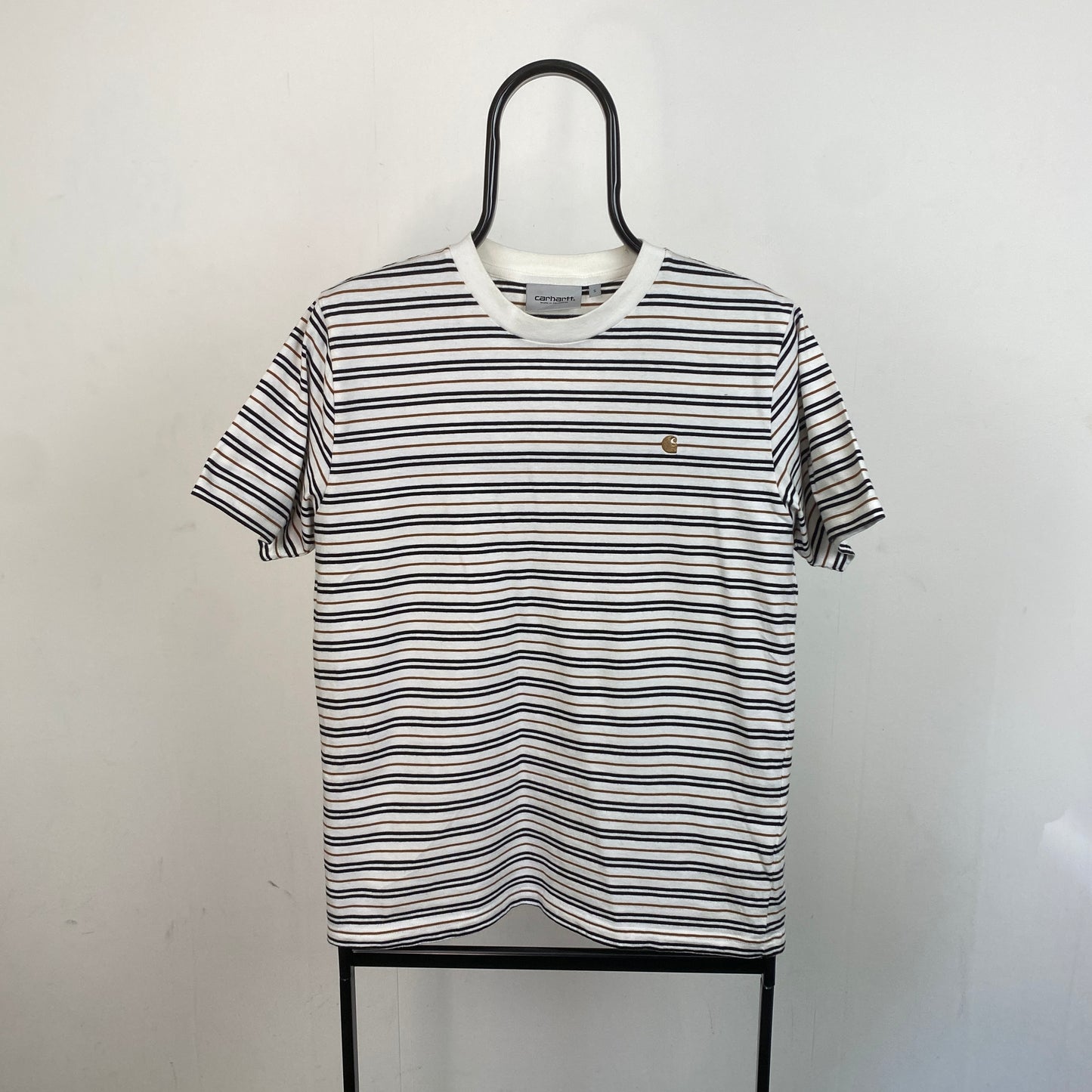 Retro Carhartt Striped T-Shirt Brown Small