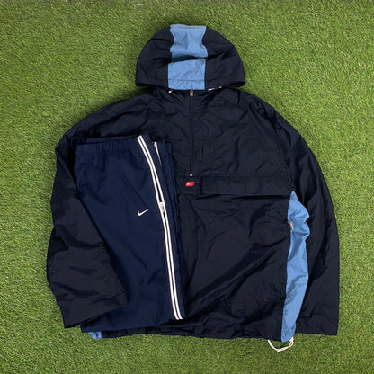 00s Nike Piping Tracksuit Jacket + Joggers Set Blue Large