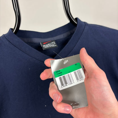 00s Nike V Neck T-Shirt Blue Small
