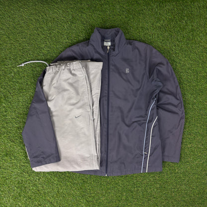 00s Nike Court Piping Windbreaker Jacket + Joggers Set Blue Medium