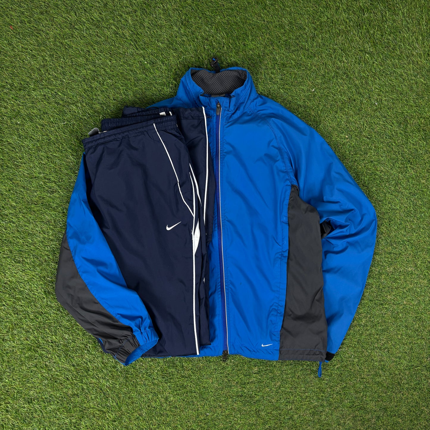 00s Nike Piping Windbreaker Jacket + Joggers Set Blue Medium