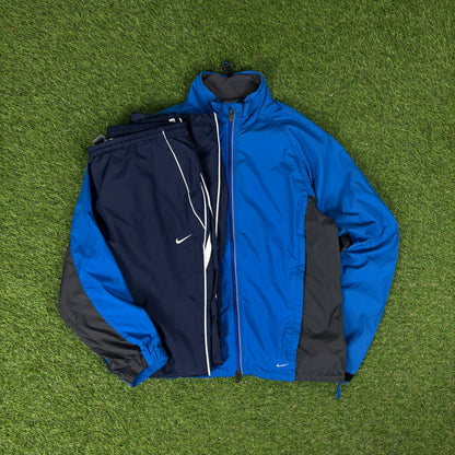 00s Nike Piping Windbreaker Jacket + Joggers Set Blue Medium