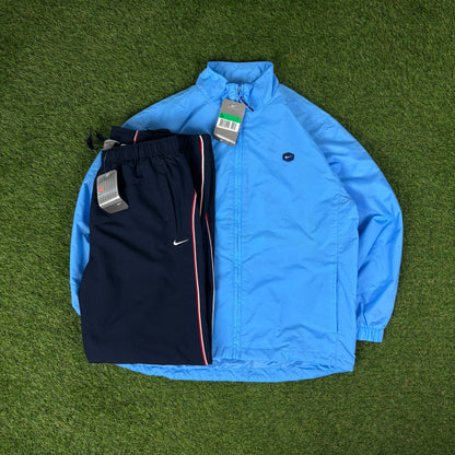 90s Nike Hex Windbreaker Jacket + Joggers Set Blue Small