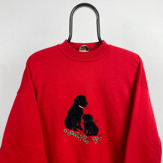 Retro 90s Dog Sweatshirt Red XL