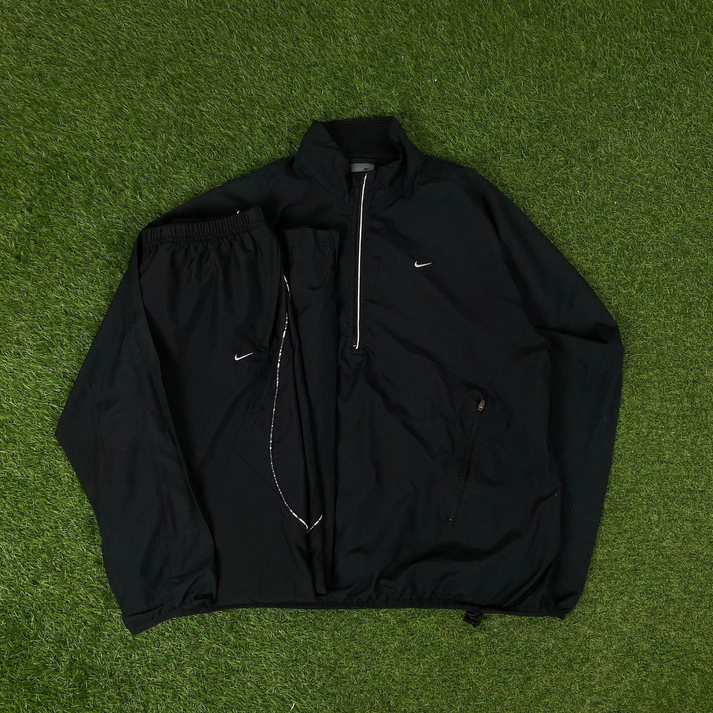 00s Nike Piping Tracksuit Jacket + Joggers Set Black Large