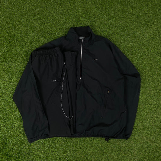 00s Nike Piping Tracksuit Jacket + Joggers Set Black Large