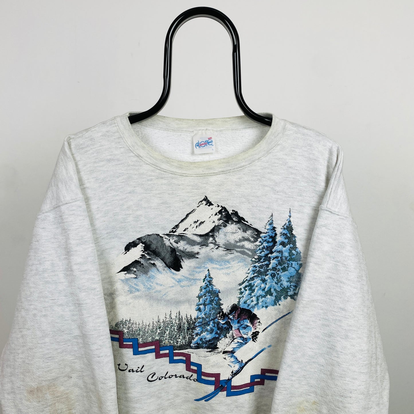 Retro 90s Ski Sweatshirt Grey Large