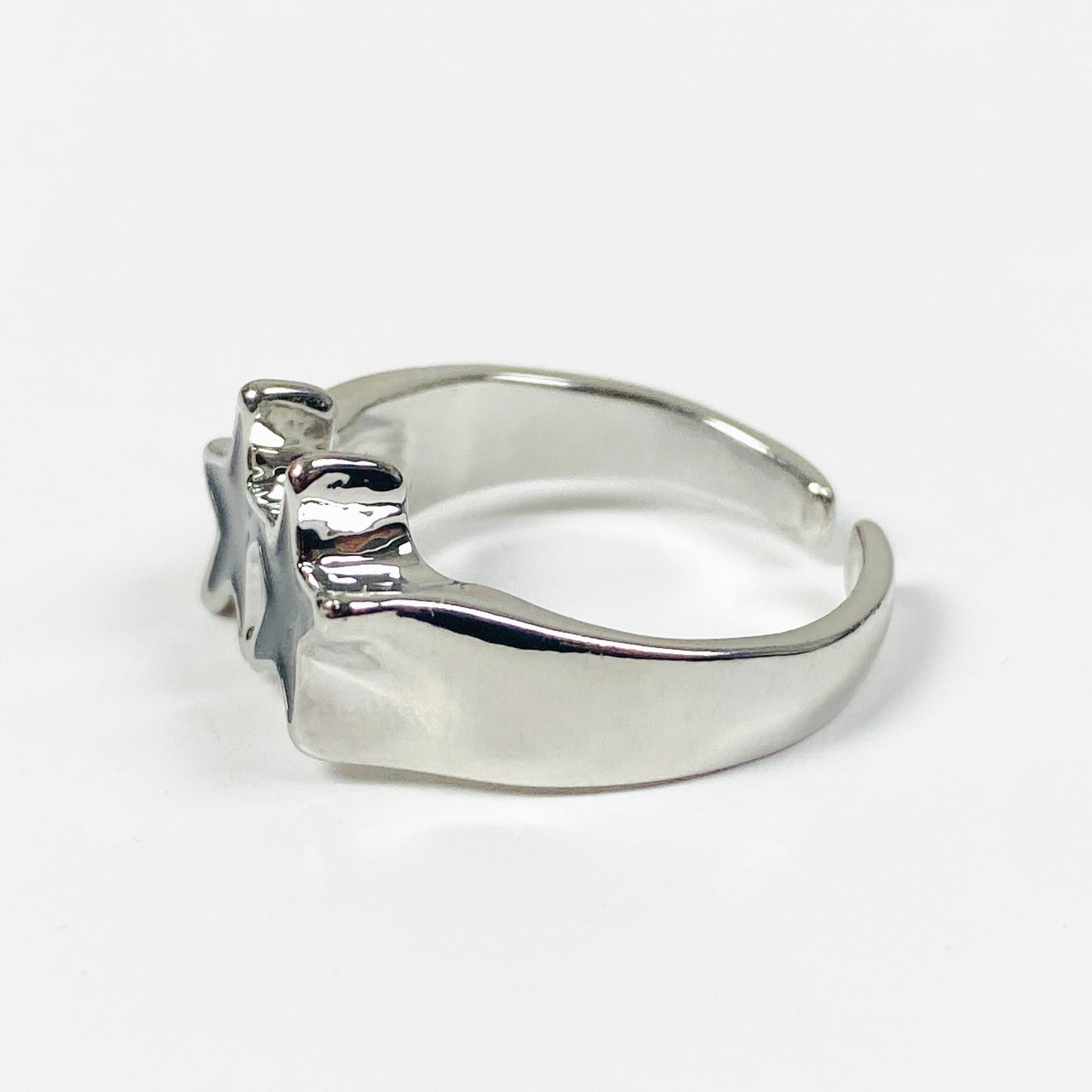 Adjustable Star Ring Silver Black