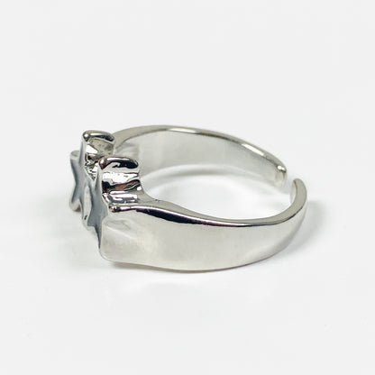 Adjustable Star Ring Silver Black