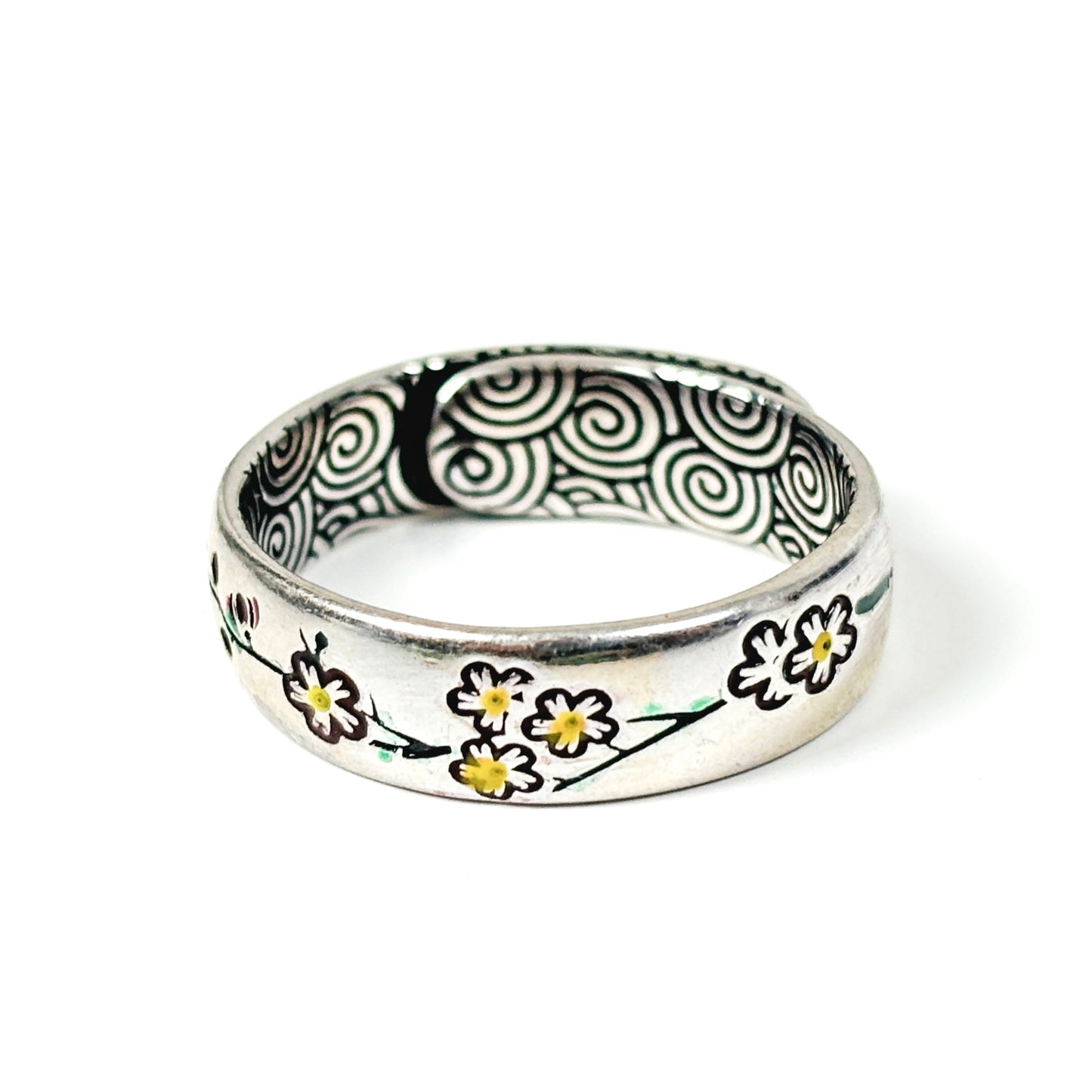 Daisy Flower Band Ring Adjustable Silver