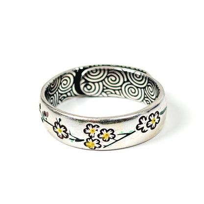 Daisy Flower Band Ring Adjustable Silver