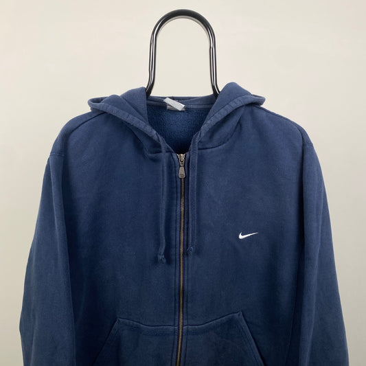 00s Nike Heavyweight Zip Hoodie Blue Large