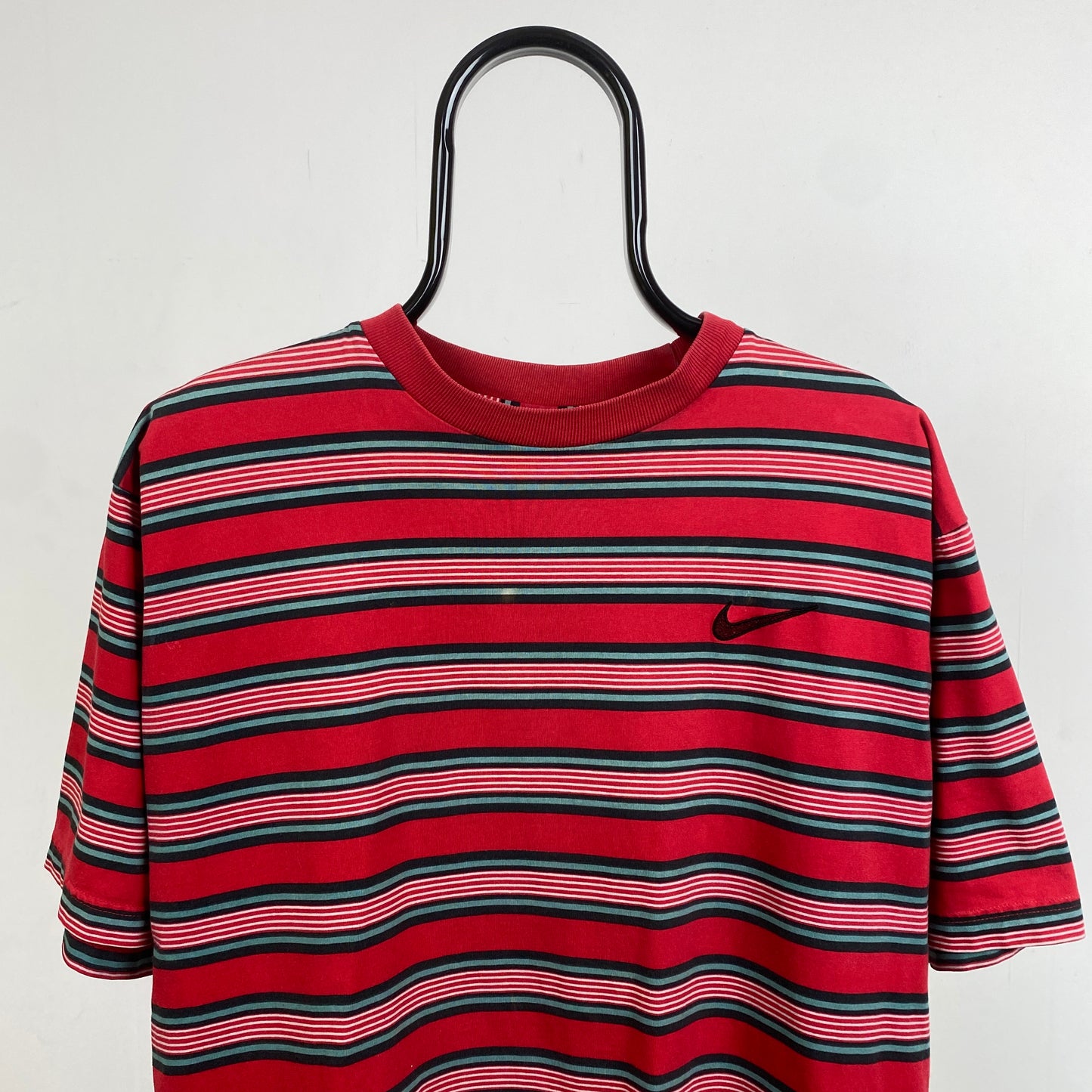 90s Nike Striped T-Shirt Red Medium