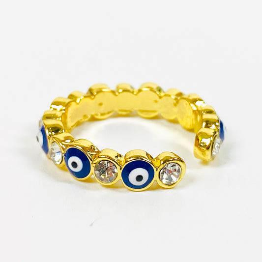 Retro Adjustable Evil Eye Gem Ring Gold