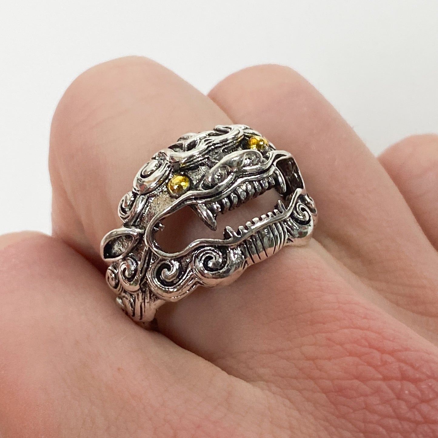 Retro Adjustable Chinese Dragon Ring Silver