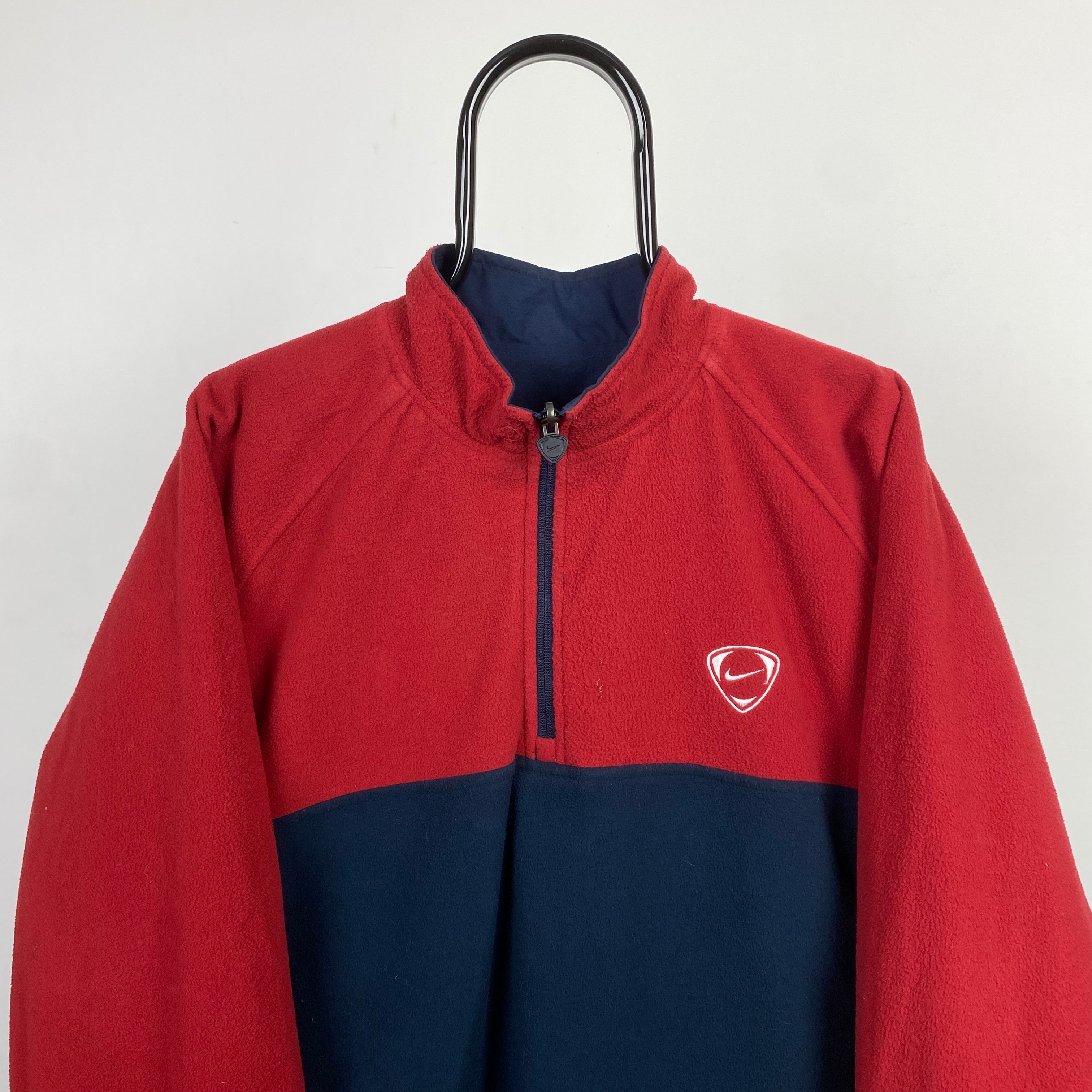 00s Nike Reversible Fleece Coat Jacket Red Blue XL