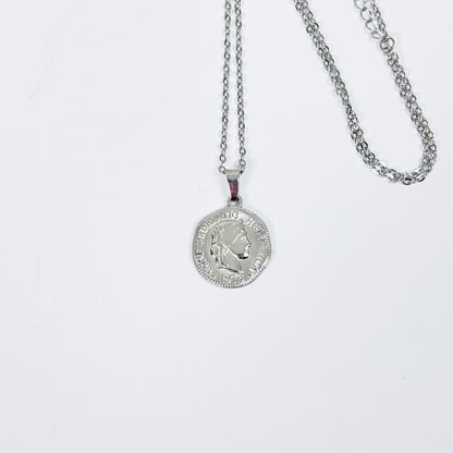 Vintage Greek Coin Necklace Silver
