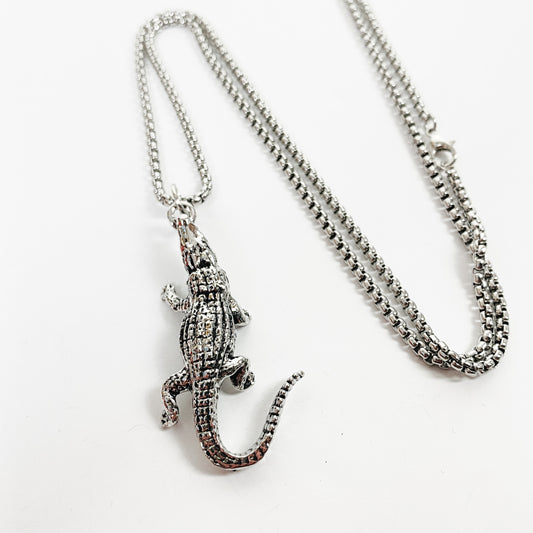 Retro Crocodile Chain Link Necklace Chain Silver