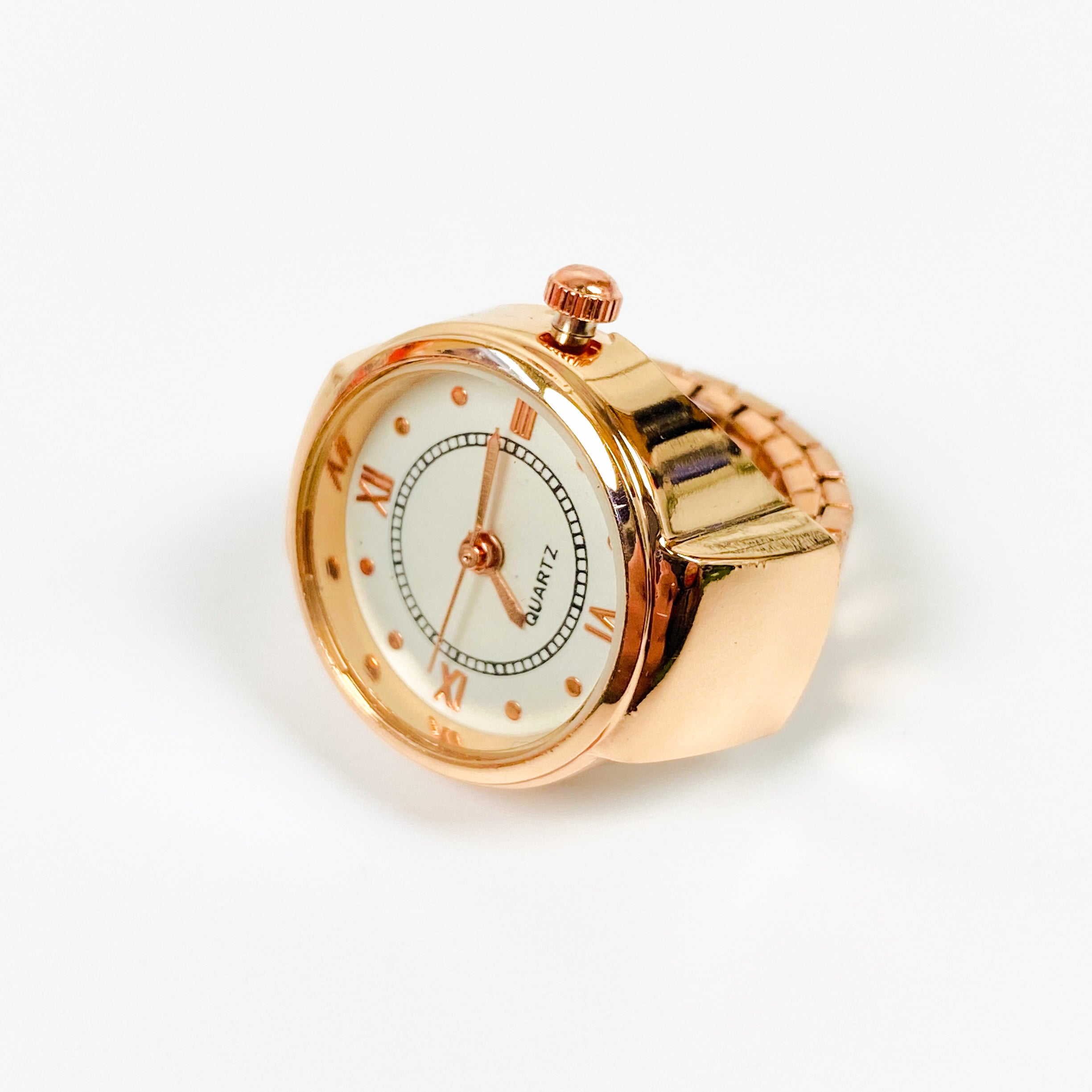 Retro Adjustable Watch Ring Rose Gold White