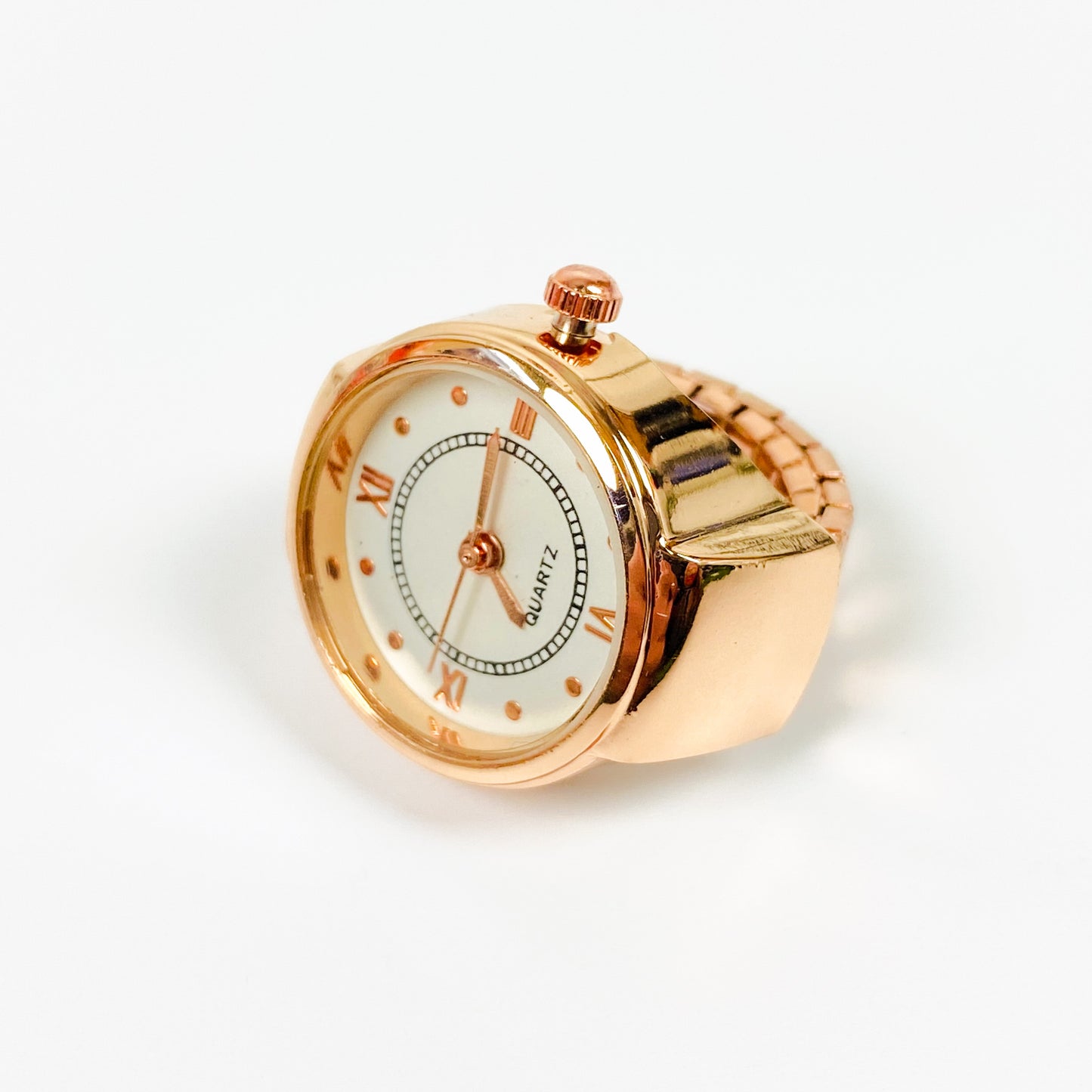 Retro Adjustable Watch Ring Rose Gold White