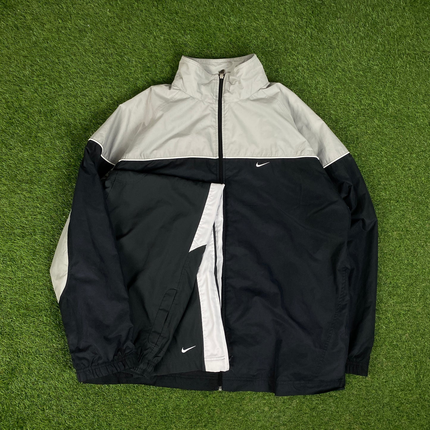 00s Nike Piping Tracksuit Set Windbreaker + Joggers Grey XXL